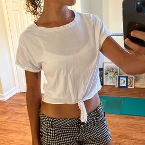 White Bershka Crop Top short sleeve Tee with Tie Front - Size M
